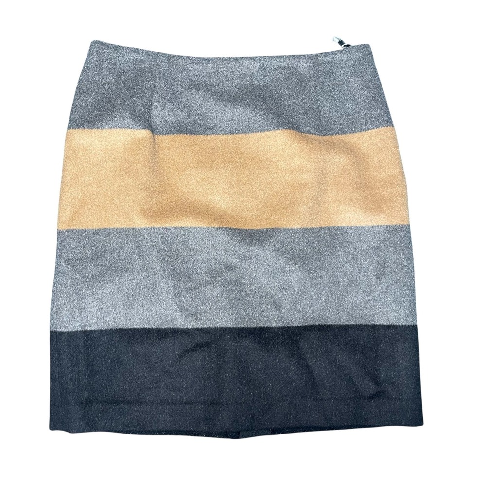 Amanda + Chelsea Womens Gray Tan Black Colorblock Wool Blend Pencil Skirt Size 8